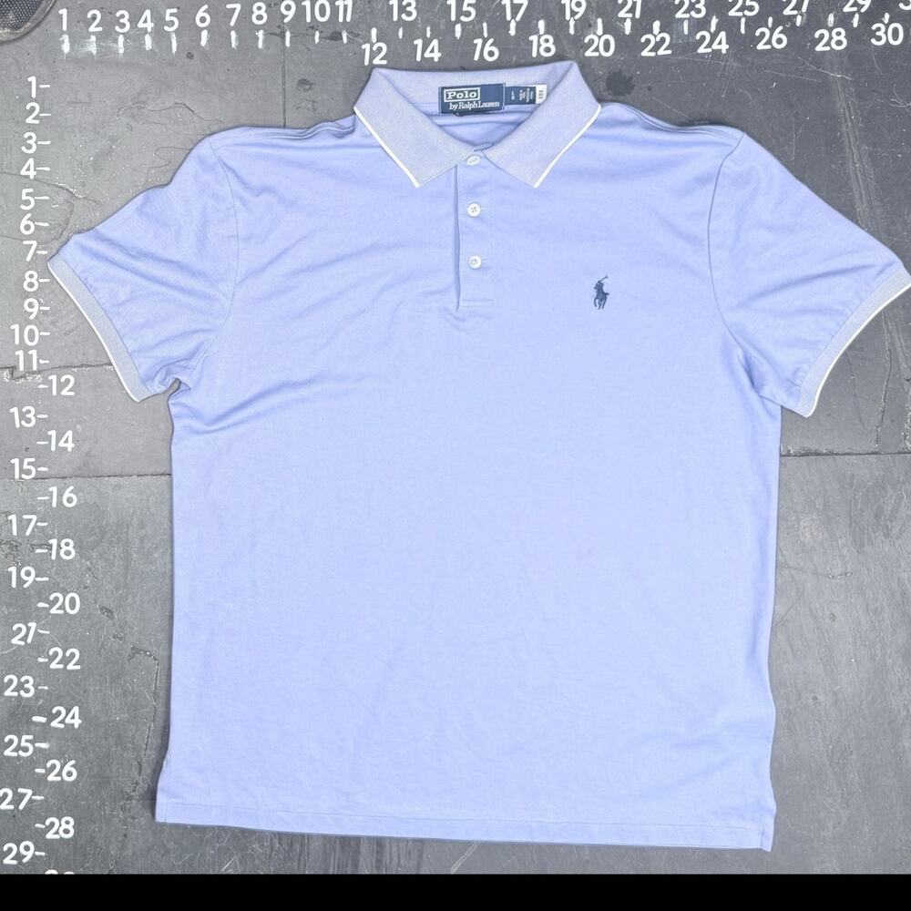 Polo Ralph Lauren Light Blue Custom Slim Fit Tipped Piqué Polo Shirt - Picture 2 of 8